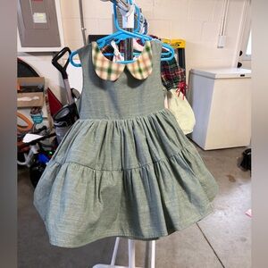 Paper Doll Green Plaid Collar Kids Dress